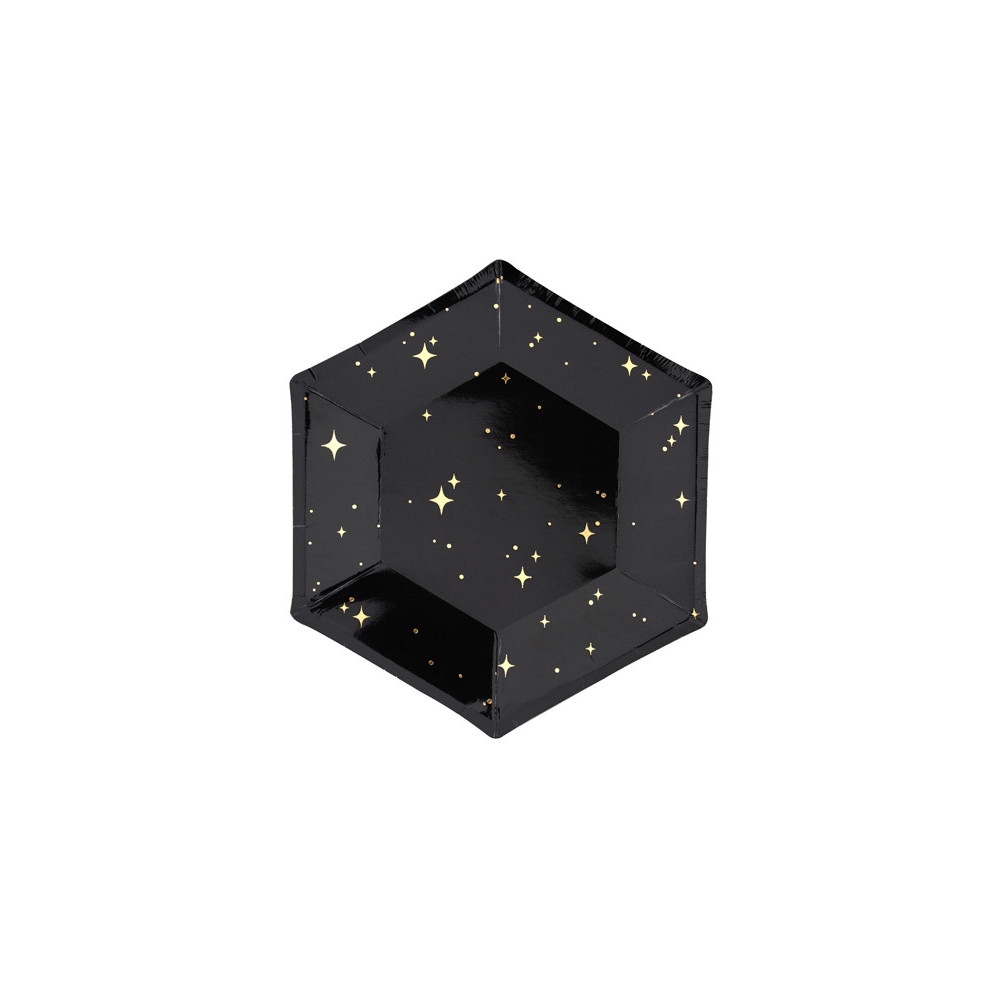 Paper plates - black, hexagon, 6 pcs.