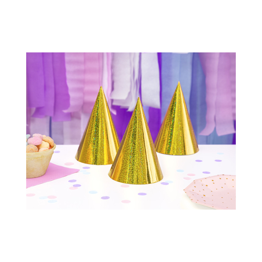 Party hats - holographic gold, 6 pcs.