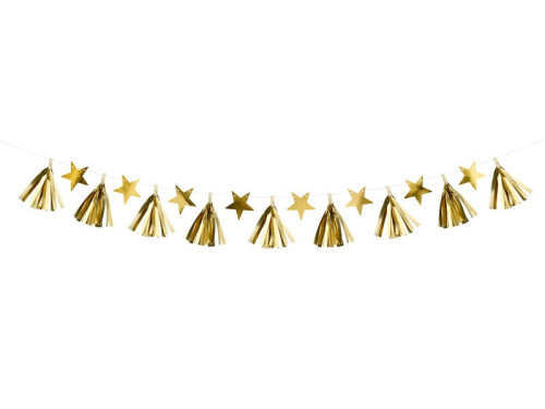 Stars paper garland - gold, 130 cm