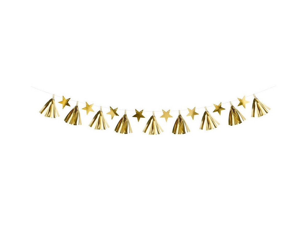 Stars paper garland - gold, 130 cm