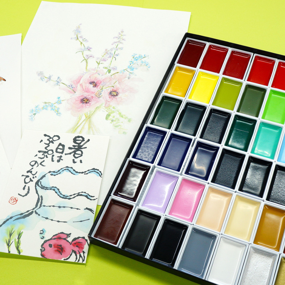 Zestaw farb akwarelowych Gansai Tambi - Kuretake - 48 kolorów
