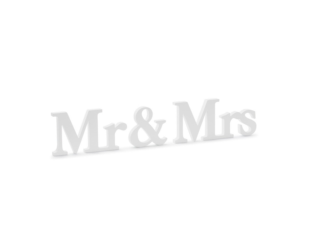 Drewniany napis Mr & Mrs - biały, 9,5 x 50 cm