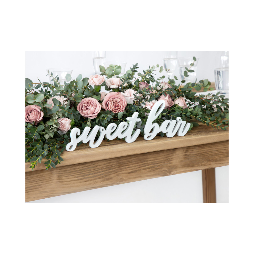 Wooden sign Sweet bar - white, 10 x 37 cm