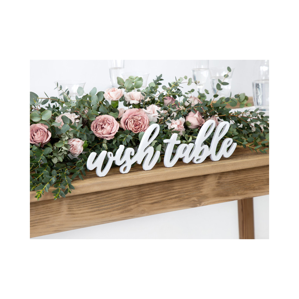 Drewniany napis Wish table - biały, 10 x 40 cm