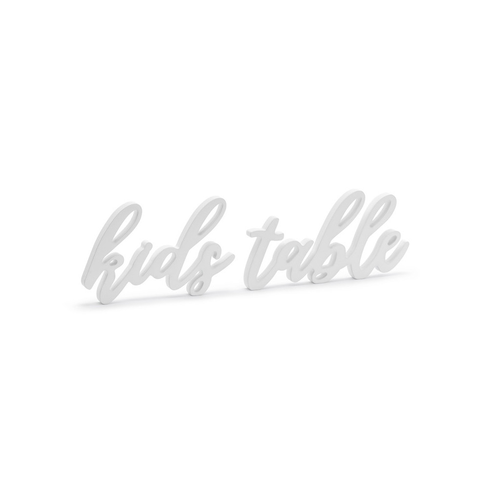 Wooden sign Kids table - white, 10 x 38 cm