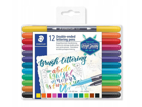 Pisaki dwustronne do Brush Letteringu - Staedtler - 12 kolorów