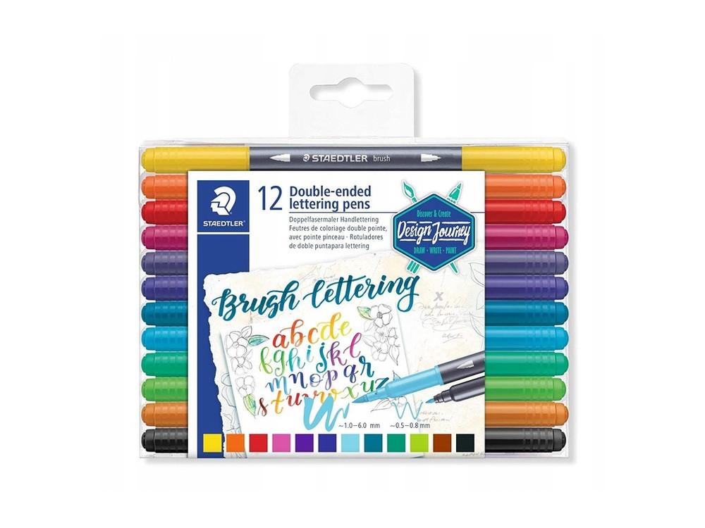 Pisaki dwustronne do Brush Letteringu - Staedtler - 12 kolorów