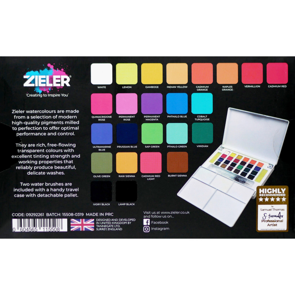 Zestaw farb akwarelowych w półkostkach - Zieler - 24 kolory