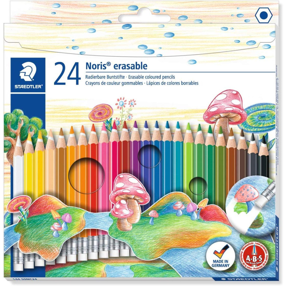 Zestaw ścieralnych kredek ołówkowych Noris z gumką - Staedtler - 24 kolory
