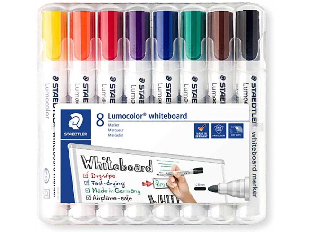 Markery suchościeralne Lumocolor do tablic - Staedtler - 8 kolorów