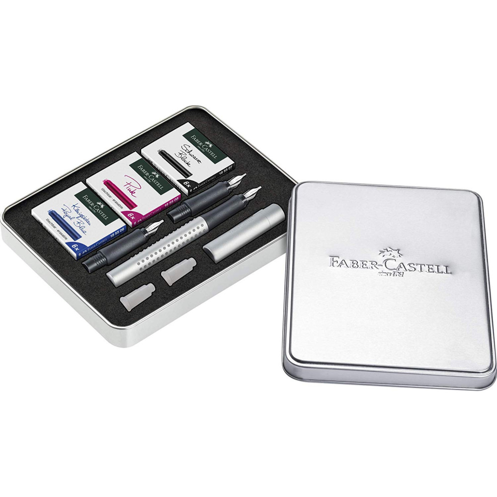Calligraphy gift set Grip 2011 in metal case - Faber-Castell - silver