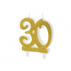 Świeczka urodzinowa liczba 30 - brokatowa, złota