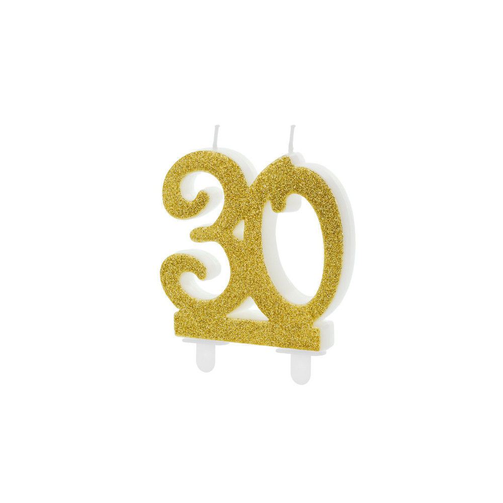 Świeczka urodzinowa liczba 30 - brokatowa, złota