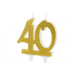 Świeczka urodzinowa liczba 40 - brokatowa, złota