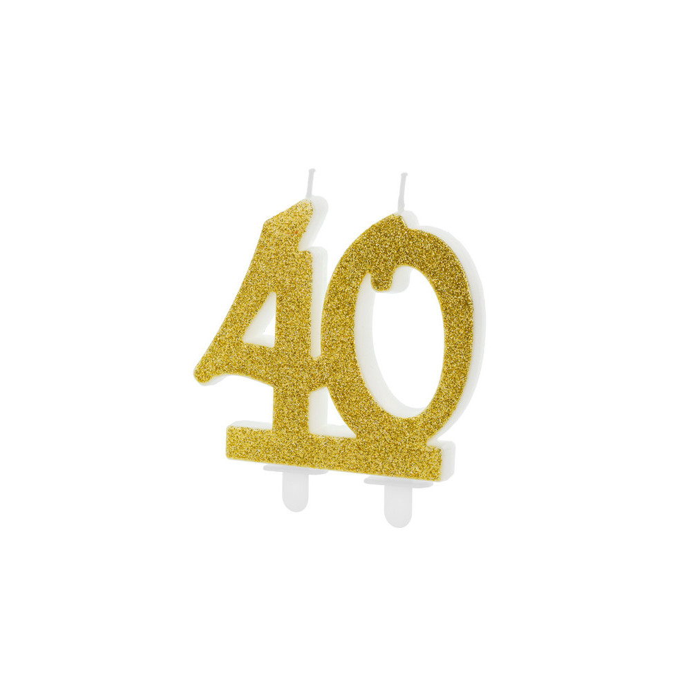 Świeczka urodzinowa liczba 40 - brokatowa, złota