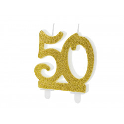 Świeczka urodzinowa liczba 50 - brokatowa, złota