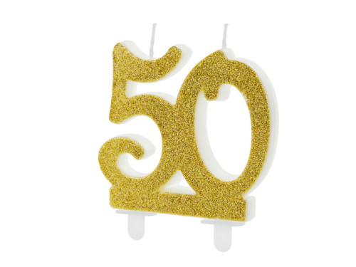 Świeczka urodzinowa liczba 50 - brokatowa, złota