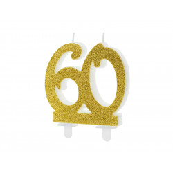 Świeczka urodzinowa liczba 60 - brokatowa, złota