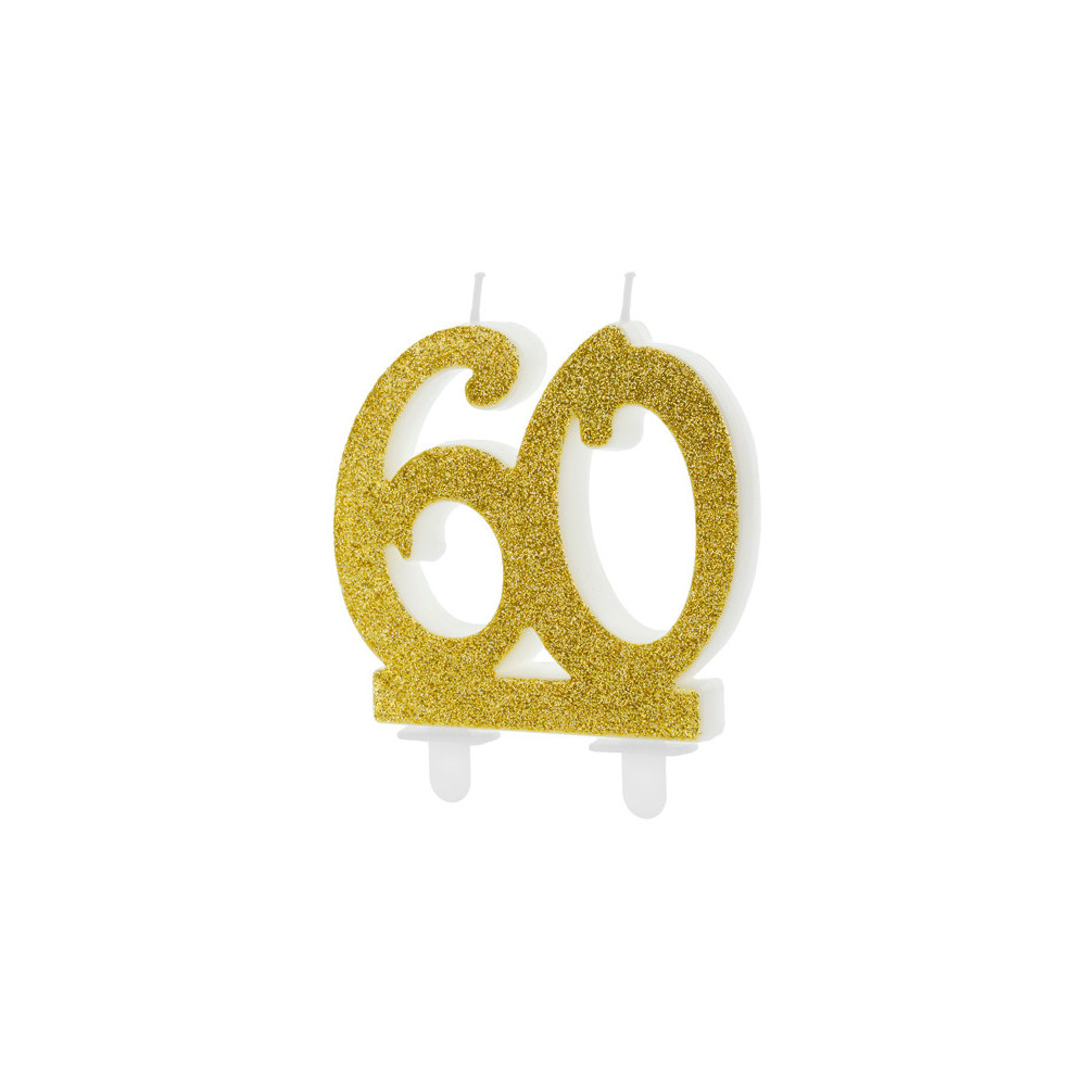 Świeczka urodzinowa liczba 60 - brokatowa, złota
