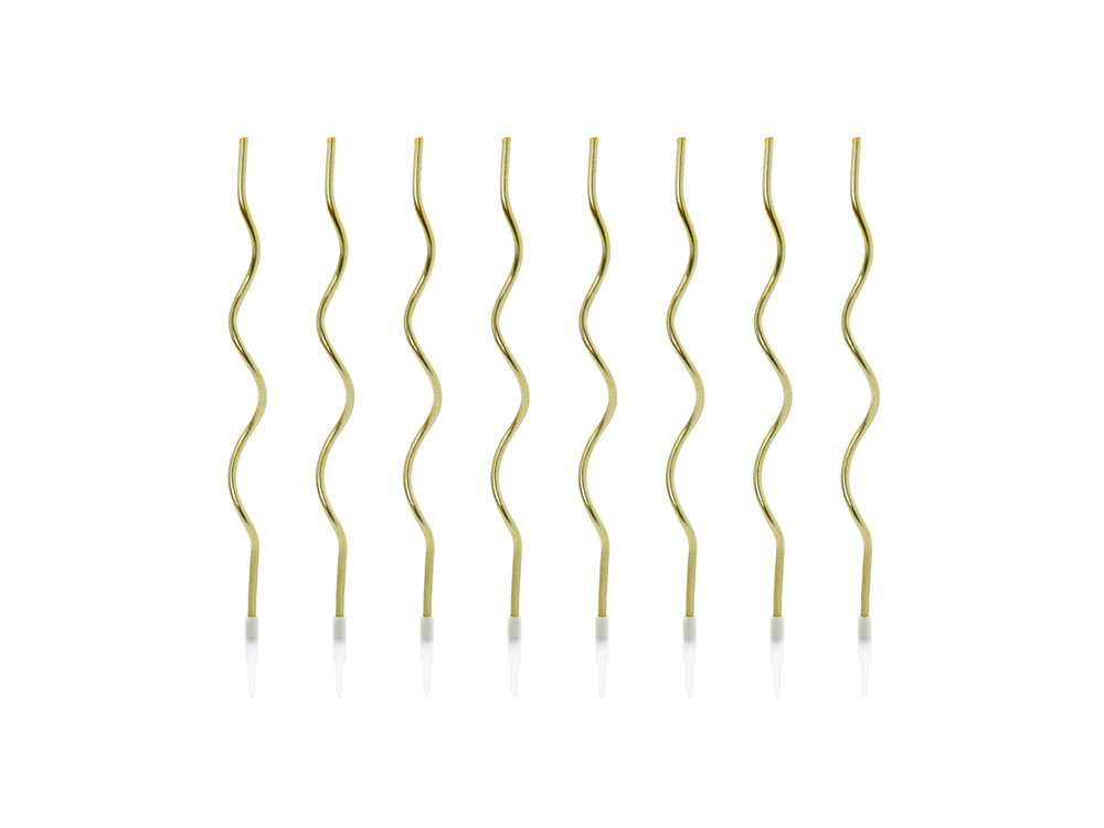 Twisted birthday candles - gold, 14 cm, 8 pcs.