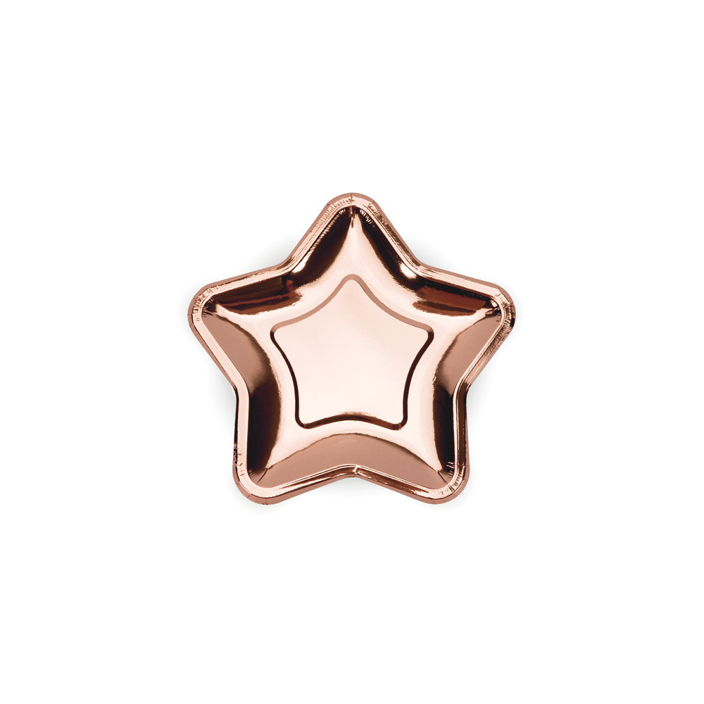Star paper plates - rose gold, metallic, 18 cm, 6 pcs.