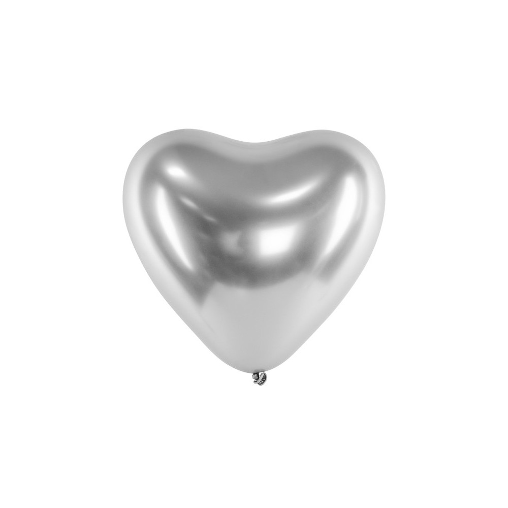 Balony Glossy w kształcie serca - srebrne, metaliczne, 30 cm, 50 szt.