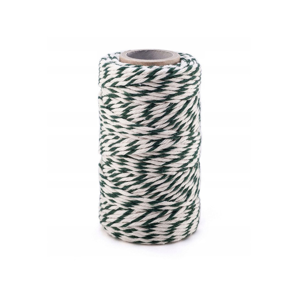 Cotton cord for macrames - white and green, 2 mm, 100 g, 70 m