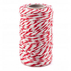 Cotton cord for macrames - white and red, 2 mm, 100 g, 70 m