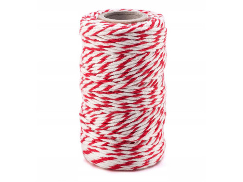 Cotton cord for macrames - white and red, 2 mm, 100 g, 70 m