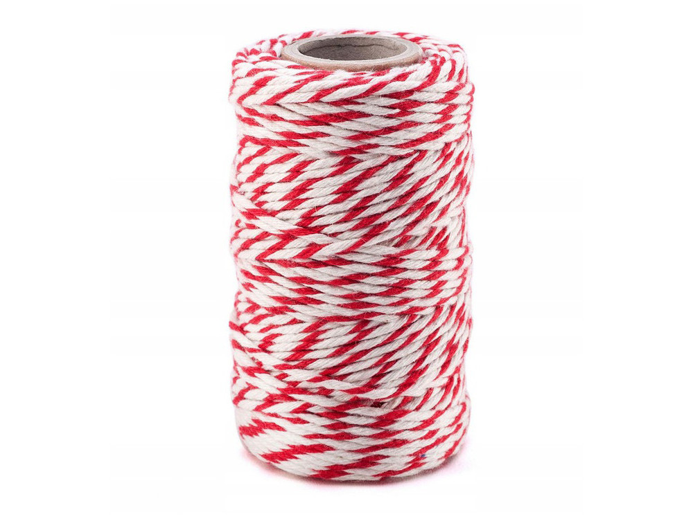 Cotton cord for macrames - white and red, 2 mm, 100 g, 70 m