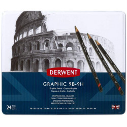 Zestaw ołówków technicznych Graphic w metalowym etui - Derwent - 24 szt.