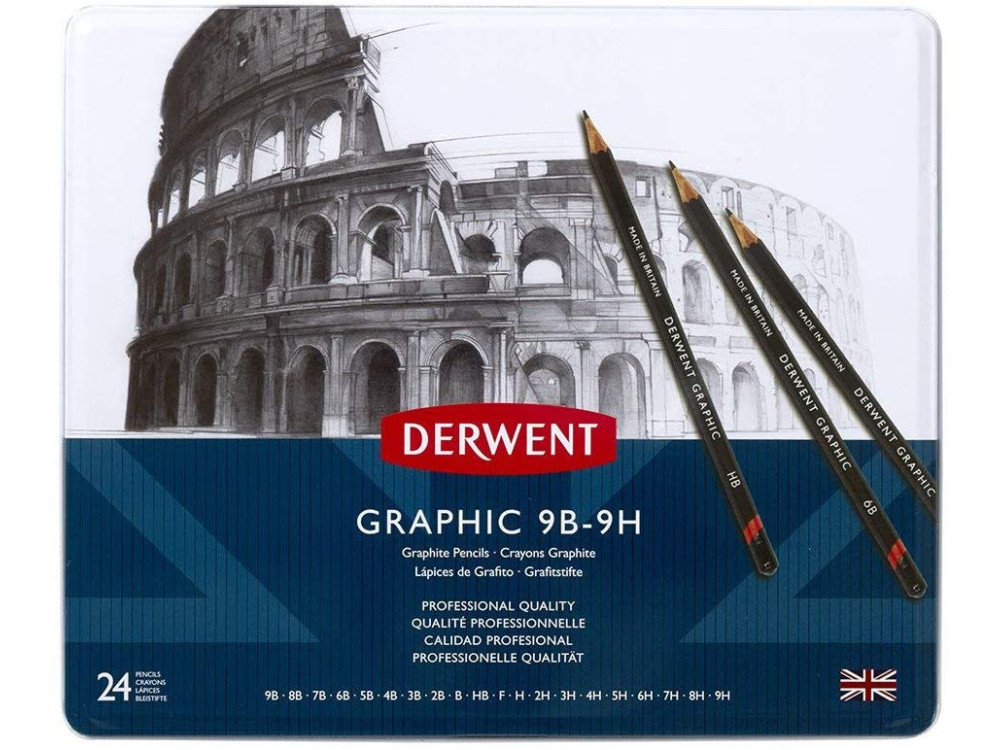 Set of Graphic pencils in metal case - Derwent - 24 pcs.
