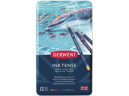 Inktense pencils set in metal tin - Derwent - 12 colors