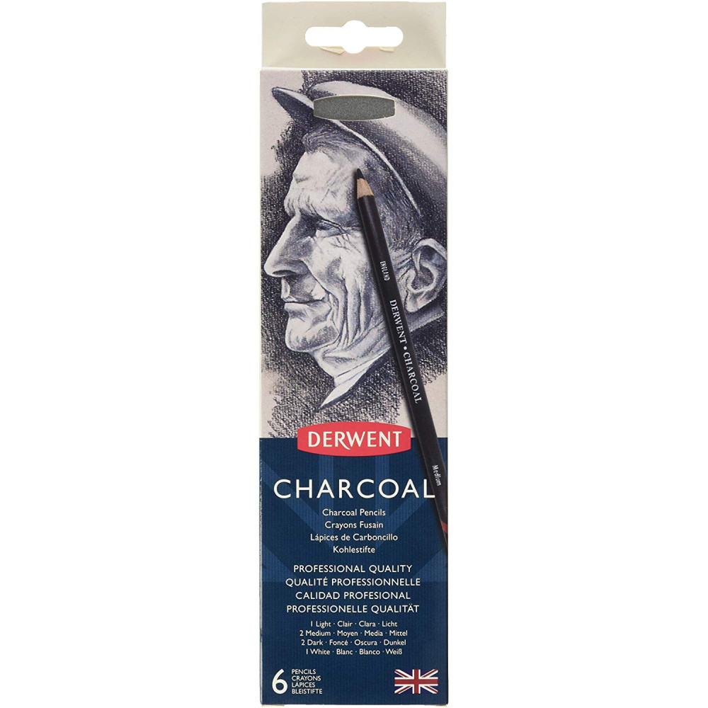 Charcoal pencil set in metal tin - Derwent - 6 pcs.