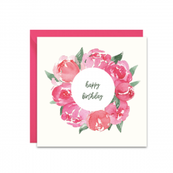 Greeting card - Paperwords - Wreath of peonies, 14 x 14 cm