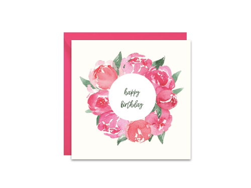 Greeting card - Paperwords - Wreath of peonies, 14 x 14 cm