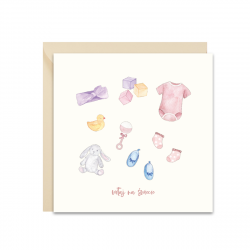 Kartka okolicznościowa - Paperwords - Narodziny dziecka, różowa, 14 x 14 cm