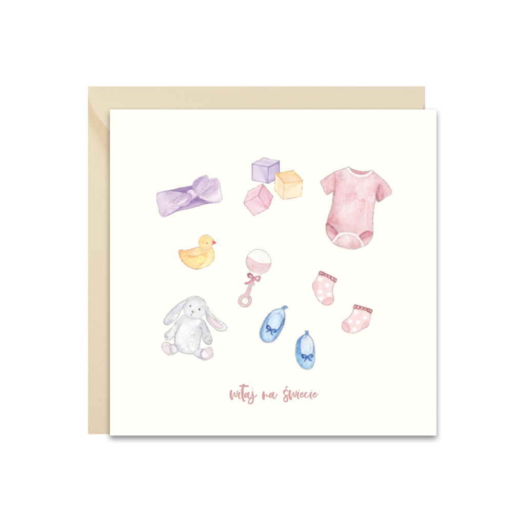 Kartka okolicznościowa - Paperwords - Narodziny dziecka, różowa, 14 x 14 cm