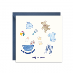 Kartka okolicznościowa - Paperwords - Narodziny dziecka, niebieska, 14 x 14 cm
