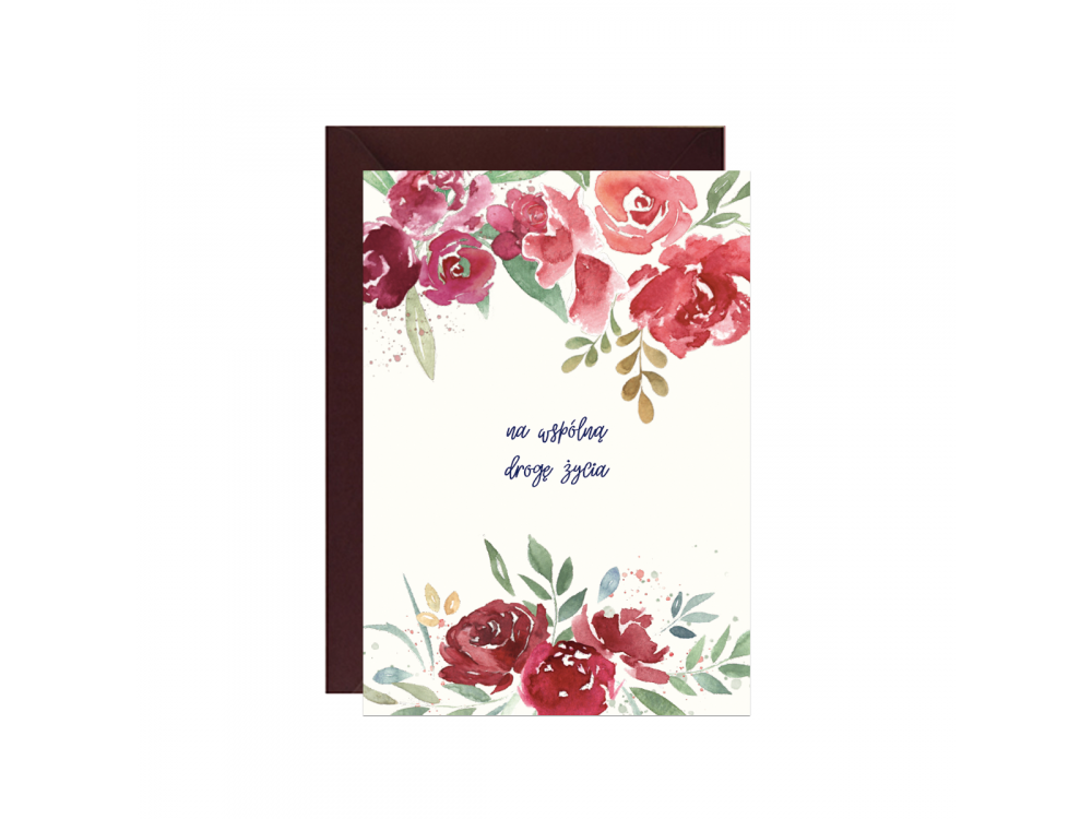 Kartka okolicznościowa - Paperwords - Ślubna, bordowe kwiaty, 10,5 x 14,8 cm