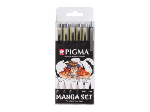 Zestaw cienkopisów Pigma Manga Micron - Sakura - czarne, 6 szt.