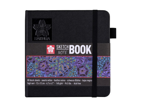 Sketch, note book - Sakura - black, 12 x 12 cm