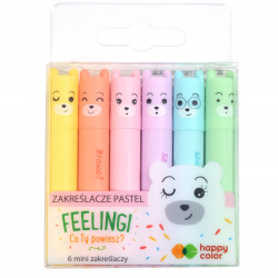 Zabawne mini zakreślacze Pastel Feelingi - Happy Color - 6 kolorów