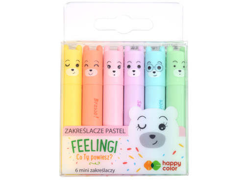 Set of funny mini highlighters - Happy Color - 6 colors