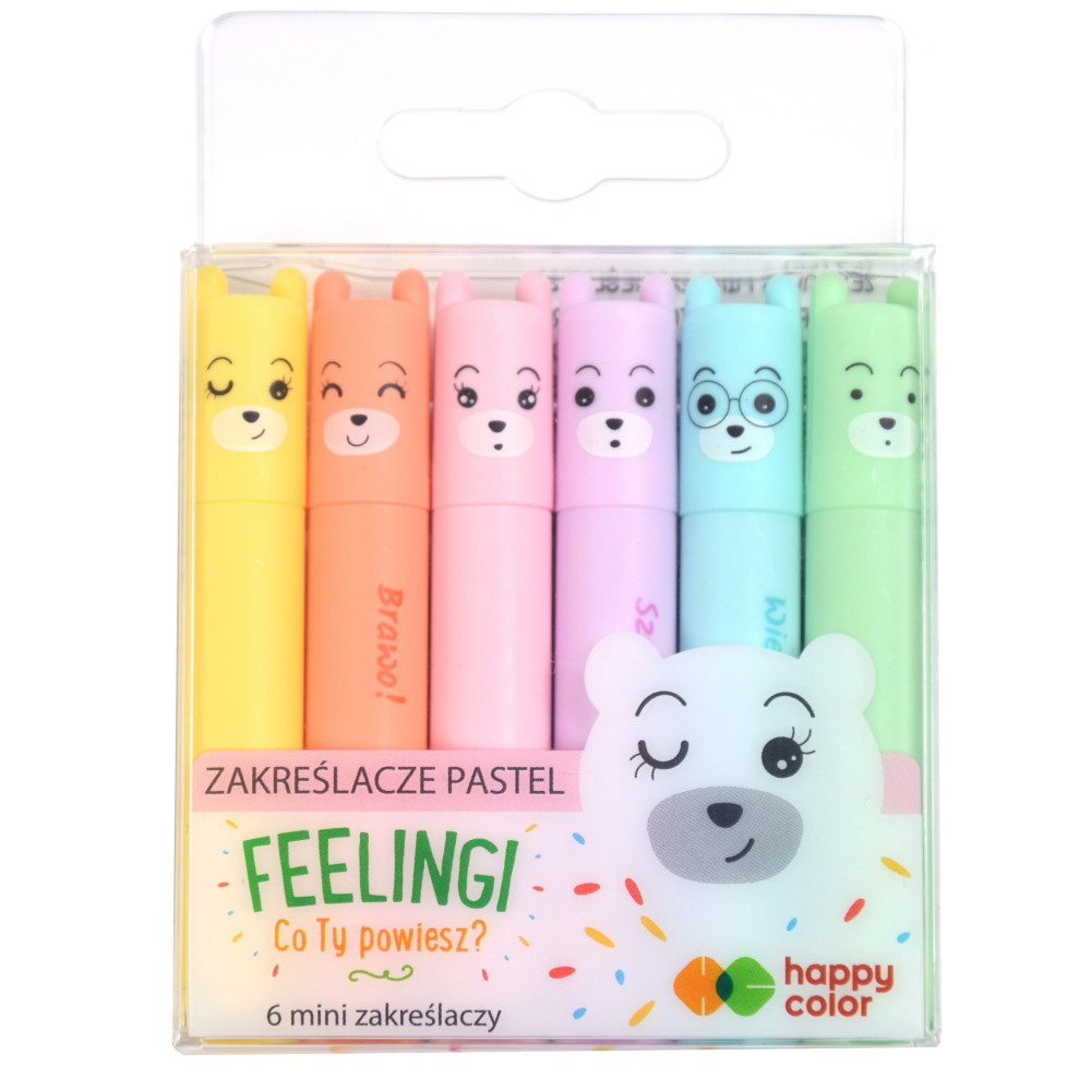 Set of funny mini highlighters - Happy Color - 6 colors
