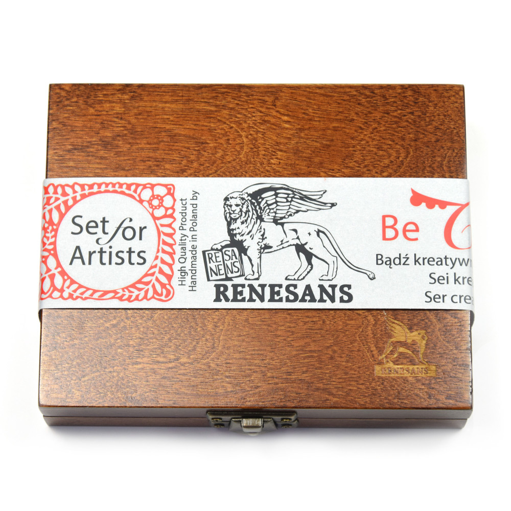 Half pans watercolors set in wooden case - Renesans - 24 pcs.