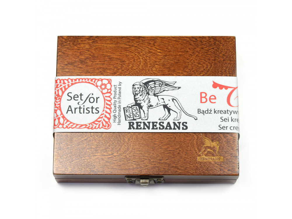 Half pans watercolors set in wooden case - Renesans - 24 pcs.