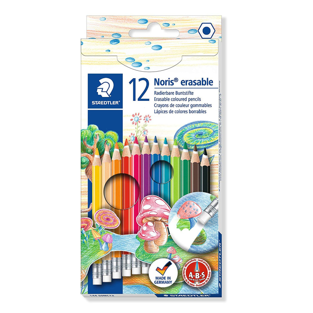 Zestaw ścieralnych kredek ołówkowych Noris z gumką - Staedtler - 12 kolorów