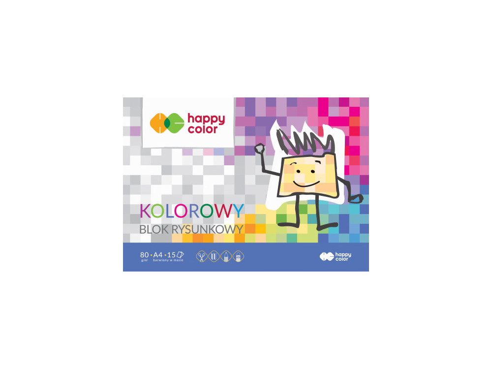Blok rysunkowy A4 - Happy Color - kolorowy, 80 g, 15 ark.