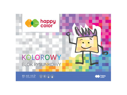 Blok rysunkowy A3 - Happy Color - kolorowy, 80 g, 15 ark.